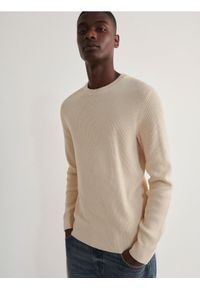 Reserved - Bawełniany sweter - beżowy. Kolor: beżowy. Materiał: bawełna