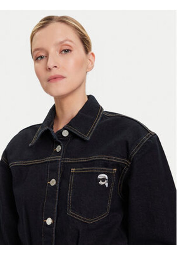 Karl Lagerfeld - KARL LAGERFELD Sukienka jeansowa A4W13019 Granatowy Relaxed Fit. Typ kołnierza: dekolt w karo. Kolor: niebieski. Materiał: bawełna