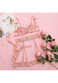Intica - Komplet bielizny koronkowy z kokardkami Walentina. Kolor: różowy. Materiał: koronka. Wzór: koronka
