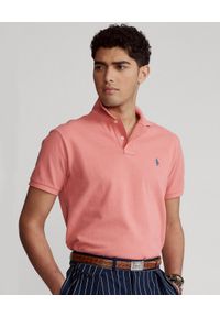 Ralph Lauren - RALPH LAUREN - Różowa koszulka polo Mesh Custom Fit. Typ kołnierza: polo. Kolor: różowy, wielokolorowy, fioletowy. Materiał: mesh. Wzór: haft #1
