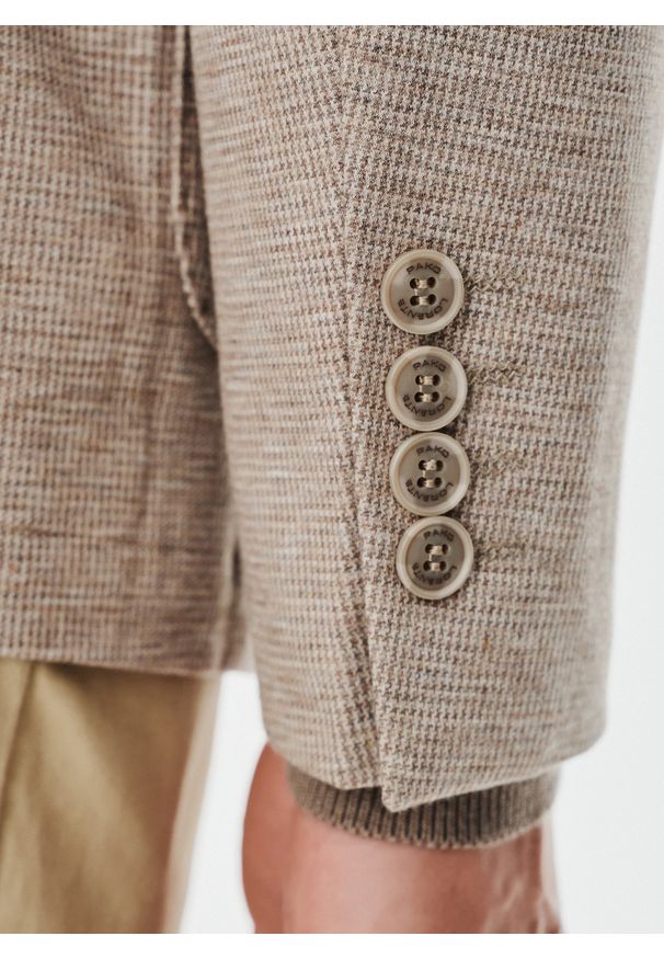 Pako Lorente - PAKO LORENTE – Beżowa marynarka męska. Kolor: beżowy, brązowy, zielony. Materiał: poliester, wiskoza, elastan. Sezon: jesień