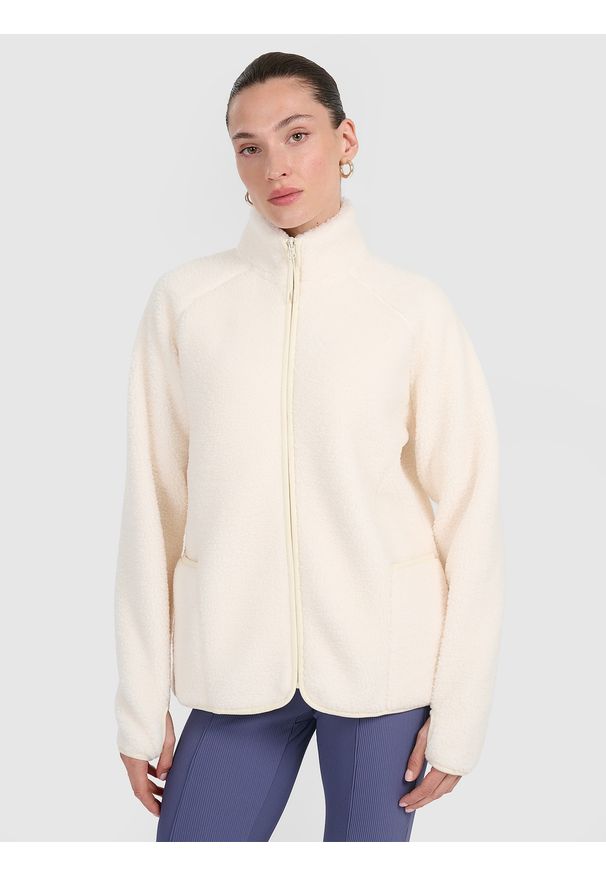 4f - 4F Polar sherpa ze stójką oversize damski - biały XXL. Typ kołnierza: kołnierzyk stójkowy. Kolor: biały. Materiał: polar