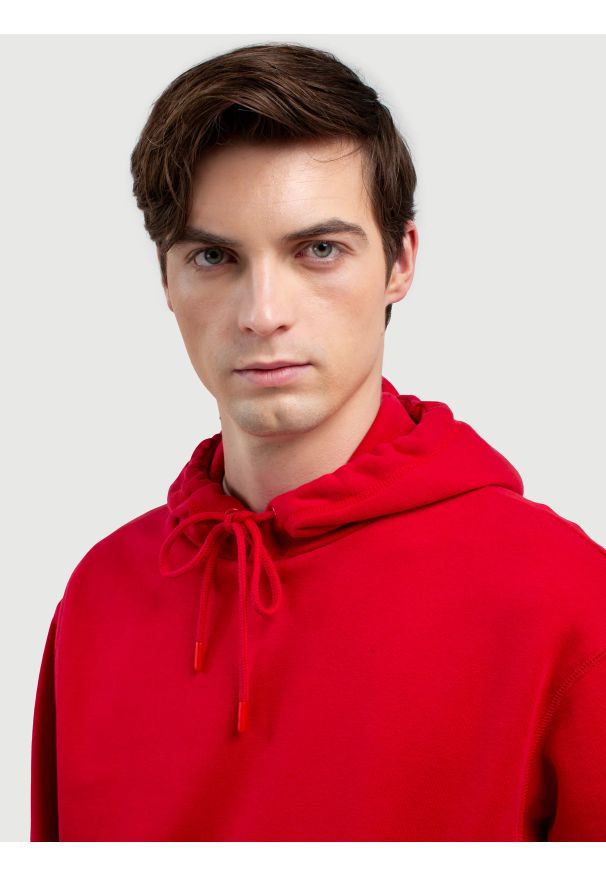 Big-Star - Bluza męska z kapturem czerwona Litsoner 603. Okazja: na spacer. Typ kołnierza: kaptur. Kolor: czerwony. Materiał: dzianina, żakard. Wzór: aplikacja. Sezon: zima, jesień. Styl: sportowy