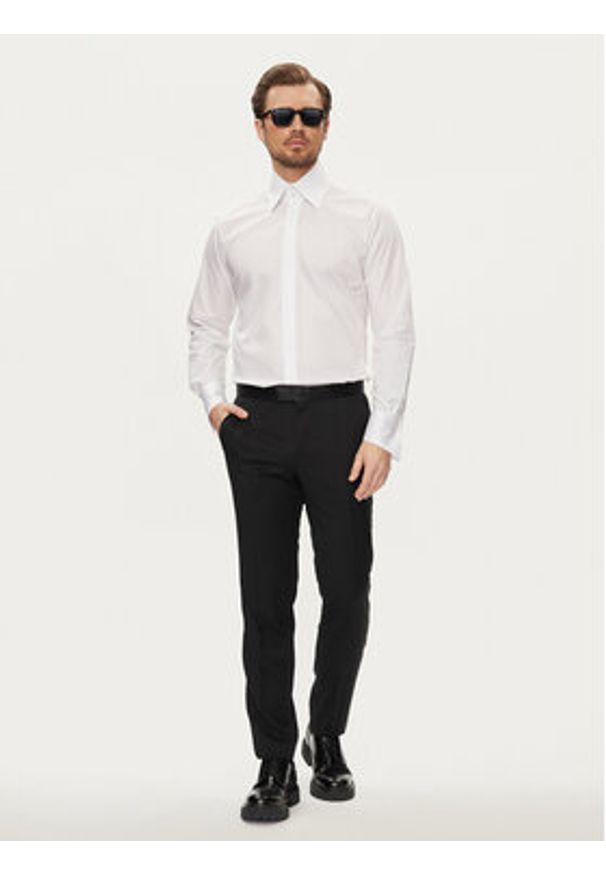 Karl Lagerfeld - KARL LAGERFELD Koszula 605008 Biały Slim Fit. Typ kołnierza: dekolt w karo. Kolor: biały. Materiał: bawełna