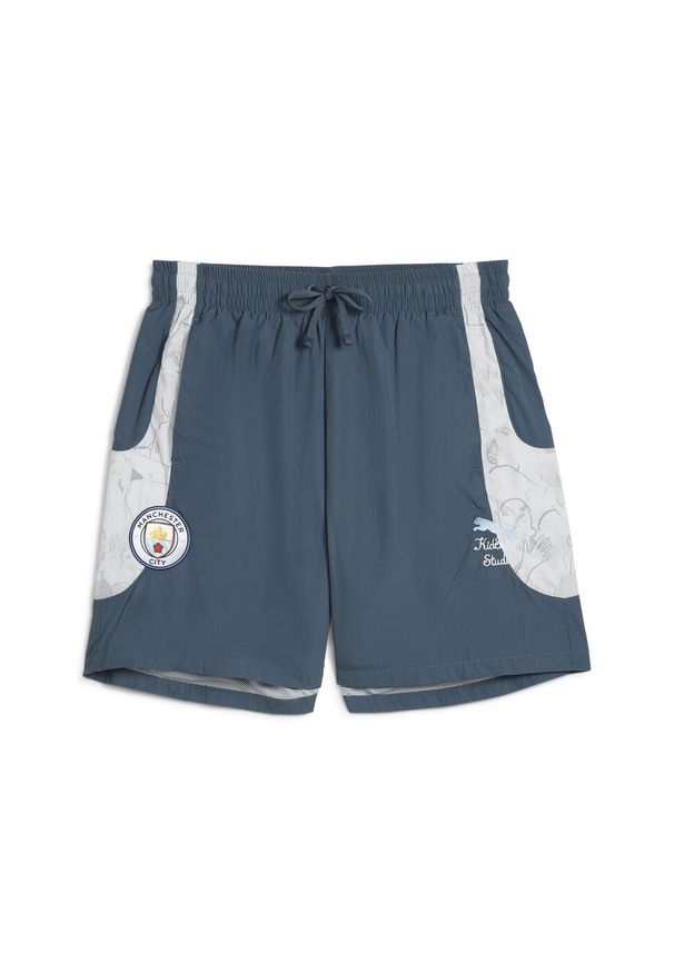 Puma - Męskie szorty podróżne KIDSUPER × MANCHESTER CITY PUMA. Kolor: szary, wielokolorowy, niebieski. Sezon: lato