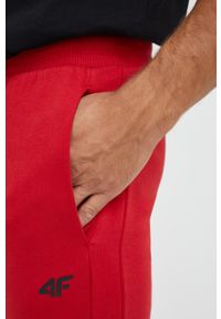 4f - 4F spodnie dresowe męskie kolor czerwony gładkie. Kolor: czerwony. Materiał: dresówka. Wzór: gładki #3