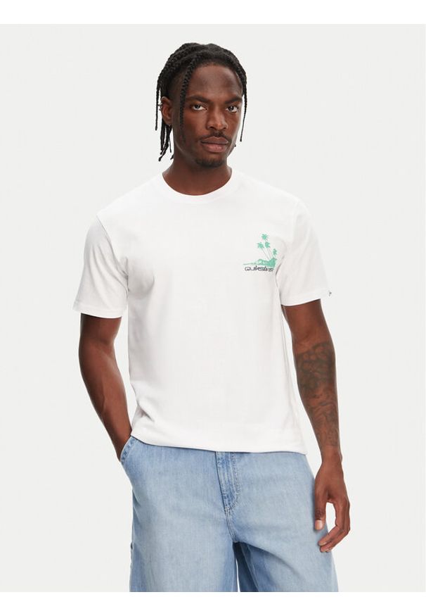 Quiksilver T-Shirt Palm Lines Ss EQYZT08057 Biały Regular Fit. Kolor: biały. Materiał: bawełna