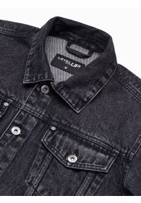 Ombre Clothing - Kurtka męska jeansowa C525 - czarna/biała - XXL. Kolor: czarny. Materiał: jeans. Wzór: nadruk. Styl: klasyczny #10
