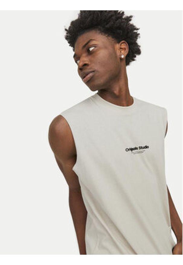 Jack & Jones - Jack&Jones Tank top Vesterbro 12250430 Beżowy Oversize. Kolor: beżowy. Materiał: bawełna