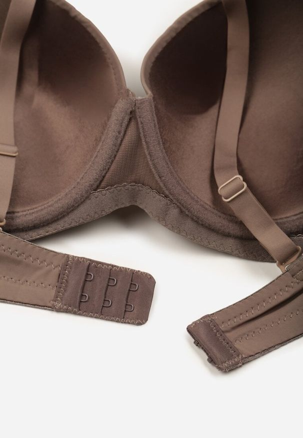 Born2be - Beżowy Klasyczny Biustonosz o Gładkim Wykończeniu z Kokardką Adothyia. Kolor: beżowy. Wzór: gładki