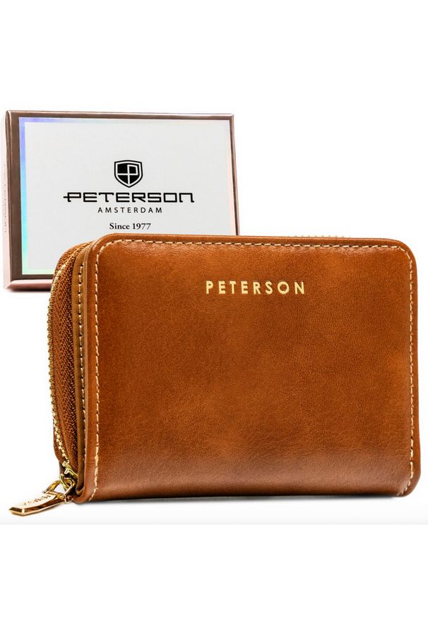 Portfel damski Peterson PTN 010-HF brązowy. Kolor: brązowy. Materiał: skóra ekologiczna. Wzór: aplikacja