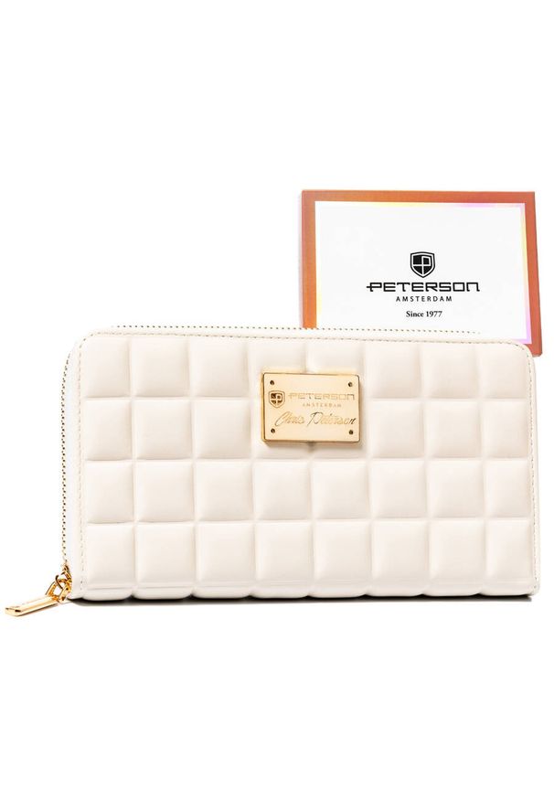 Stylowy portfel-piórnik damski z wypukłym zdobieniem - Peterson. Wzór: aplikacja