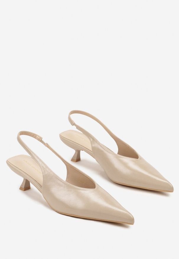 Renee - Beżowe Czółenka Slingback na Obcasie Typu Kaczuszka Latorra. Okazja: na co dzień. Zapięcie: sprzączka. Kolor: beżowy. Wzór: ażurowy. Obcas: na obcasie. Styl: casual, elegancki. Wysokość obcasa: średni