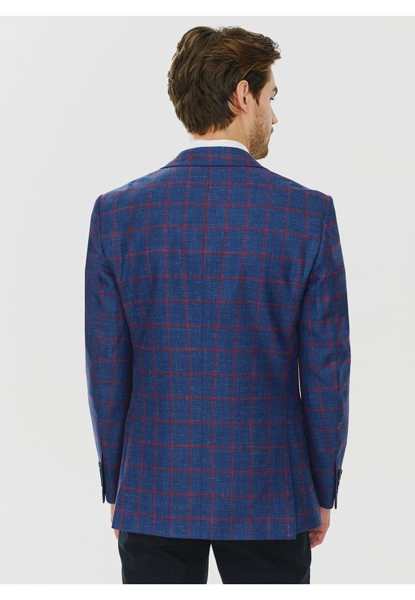 Pako Lorente - PAKO LORENTE – Granatowa marynarka w czerwoną kratę. Kolor: czerwony, niebieski, wielokolorowy. Materiał: wełna, len, jedwab