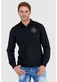 La Martina - LA MARTINA Czarne męskie polo z długim rękawem i okrągłym logo, Rozmiar XL. Typ kołnierza: polo. Kolor: czarny. Długość rękawa: długi rękaw. Długość: długie