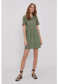 Jacqueline de Yong - Sukienka. Kolor: zielony. Materiał: tkanina. Długość rękawa: krótki rękaw. Wzór: gładki. Typ sukienki: rozkloszowane #1