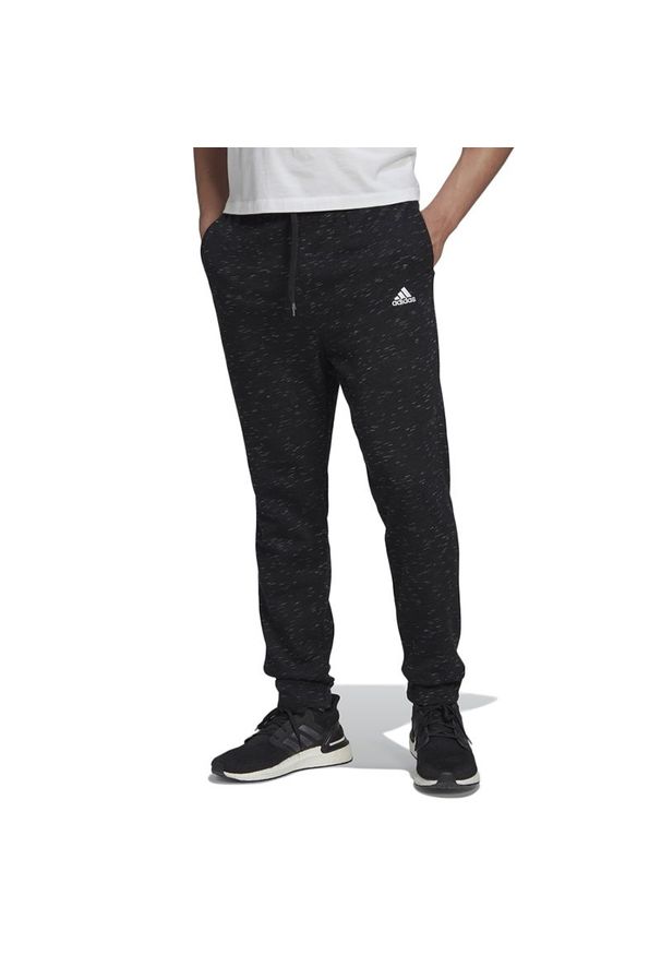 Adidas - Spodnie adidas Essentials French Terry Melange Joggers HE1794 - czarne. Kolor: czarny. Materiał: dresówka, bawełna, materiał, wiskoza, poliester