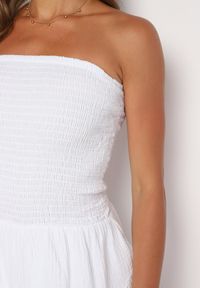 Born2be - Biały Kombinezon z Bawełny z Elastyczną Gumką w Talii i Falbanką Olialia. Okazja: na spacer. Kolor: biały. Materiał: bawełna. Sezon: lato #4