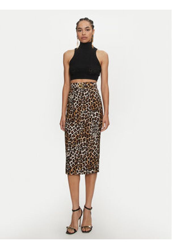Elisabetta Franchi Spódnica midi GO-0694-7E2-V380 Brązowy Slim Fit. Kolor: brązowy. Materiał: wiskoza