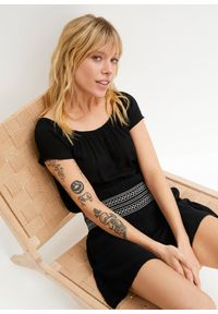 bonprix - Kombinezon. Kolor: czarny. Materiał: materiał. Wzór: haft #1