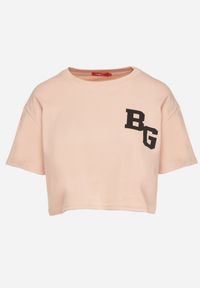 Born2be - Ciemnoróżowy Bawełniany T-shirt Oversize o Krótkim Kroju Zariona. Okazja: na co dzień. Kolor: różowy. Materiał: bawełna. Długość: krótkie. Wzór: aplikacja. Styl: klasyczny, casual, elegancki #4
