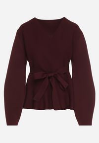 Born2be - Bordowy Kardigan z Wiskozą i Wiązaniem w Pasie Tusvela. Okazja: na co dzień. Kolor: czerwony. Materiał: wiskoza. Styl: casual #2