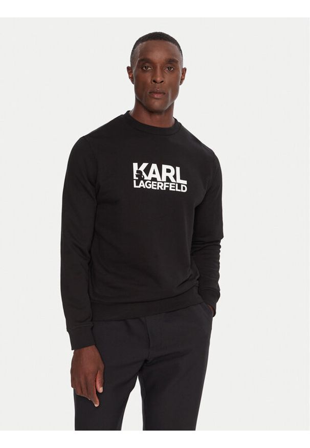 Karl Lagerfeld - KARL LAGERFELD Bluza 705780 500917 Czarny Regular Fit. Typ kołnierza: dekolt w karo. Kolor: czarny. Materiał: bawełna