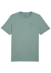 Koszulka męska Puma Ess Elevated Tee. Kolor: zielony. Wzór: aplikacja, haft