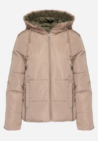 Born2be - Beżowa Dwustronna Pikowana Kurtka z Kapturem Ściągana przy Rękawach Nevelas. Okazja: na spacer, na co dzień. Typ kołnierza: kaptur. Kolor: beżowy. Materiał: jeans. Wzór: aplikacja. Styl: casual, elegancki, sportowy #7