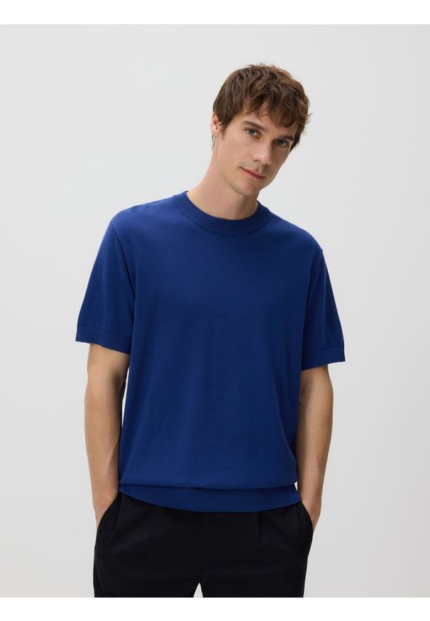 Reserved - Sweter z krótkim rękawem - niebieski. Kolor: niebieski. Materiał: dzianina, bawełna. Długość rękawa: krótki rękaw. Długość: krótkie