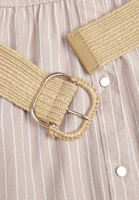 Renee - Beżowa Koszulowa Sukienka z Wiskozą z Paskiem z Plecionki Nerolia. Kolor: beżowy. Materiał: wiskoza. Wzór: paski. Typ sukienki: koszulowe. Styl: boho #5