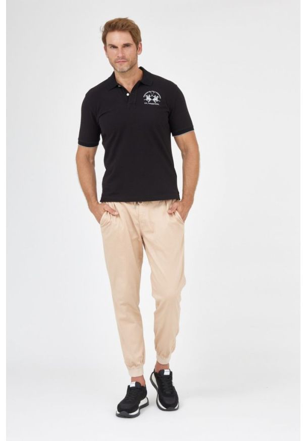 La Martina - LA MARTINA Czarna męska koszulka polo z wyszywanym logo, Rozmiar M. Typ kołnierza: polo. Kolor: czarny