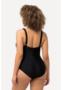 ULLA POPKEN - Damski Kostium kąpielowy drapowanie miękkie miseczki fiszbiny. Kolekcja: plus size. Kolor: czarny. Materiał: elastan, poliamid, materiał