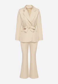 Born2be - Beżowy Komplet Garniturowy Marynarka z Wiązanym Paskiem i Spodnie Falloria. Kolor: beżowy #6