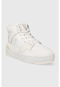 TOMMY HILFIGER - Tommy Hilfiger sneakersy skórzane TH HI BASKET SNEAKER kolor biały FW0FW07308. Nosek buta: okrągły. Kolor: biały. Materiał: skóra. Szerokość cholewki: normalna #4