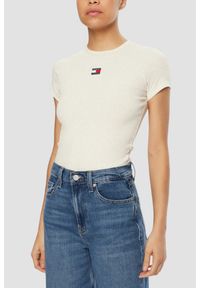 Tommy Jeans - TOMMY JEANS Beżowy damski t-shirt, Rozmiar L. Kolor: beżowy