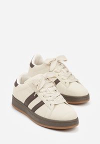 Born2be - Beżowo-Brązowe Sneakersy z Ozdobnymi Paskami Doloreth. Okazja: na co dzień. Zapięcie: pasek. Kolor: beżowy. Materiał: jeans #2