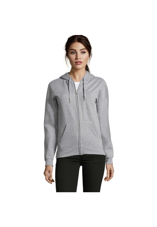 SOL'S - Damska Bluza Z Kapturem Seven Full Zip. Typ kołnierza: kaptur. Kolor: szary