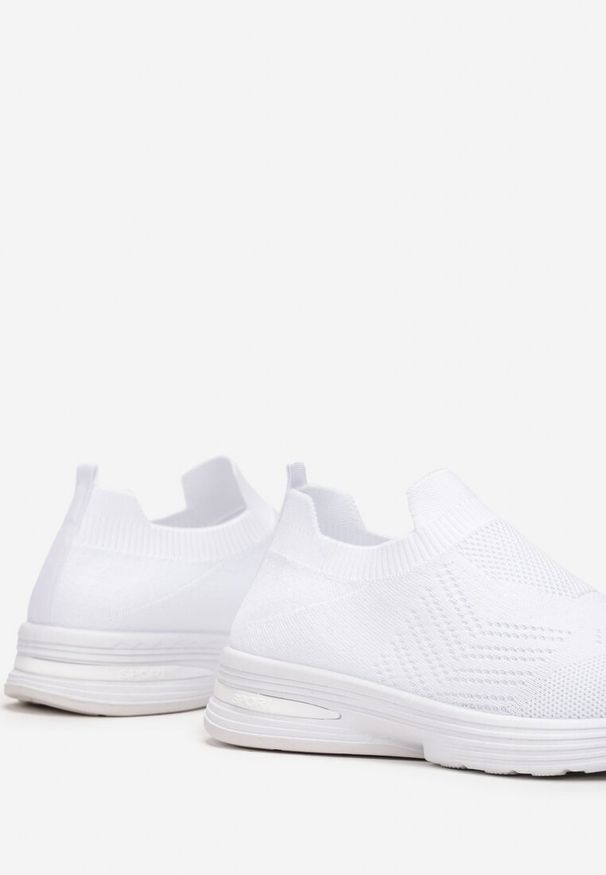 Born2be - Białe Płaskie Buty Sportowe z Elastyczną Cholewką przed Kostkę Atale. Wysokość cholewki: przed kostkę. Zapięcie: bez zapięcia. Kolor: biały. Szerokość cholewki: normalna. Sezon: wiosna, lato