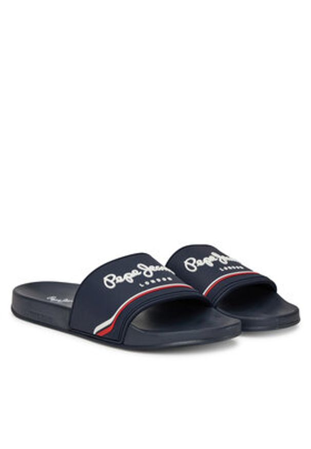 Pepe Jeans Klapki Slider Origin M PMS70160 Granatowy. Kolor: niebieski