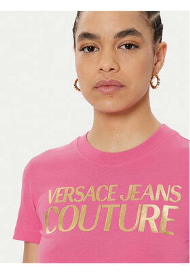 Versace Jeans Couture T-Shirt 78HAHT01 Różowy Regular Fit. Kolor: różowy. Materiał: bawełna