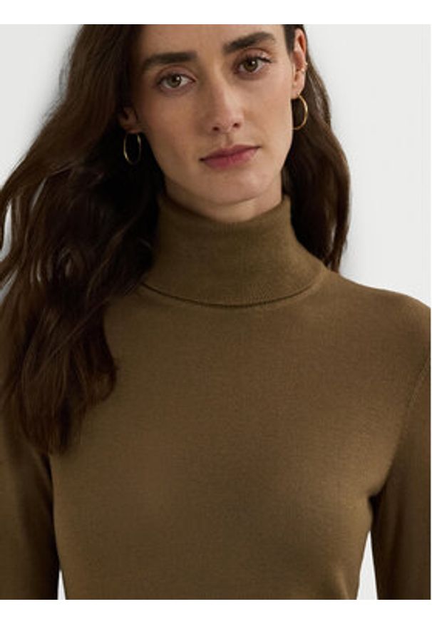 Lauren Ralph Lauren - LAUREN RALPH LAUREN Golf 200940470005 Brązowy Slim Fit. Typ kołnierza: golf. Kolor: brązowy. Materiał: jedwab