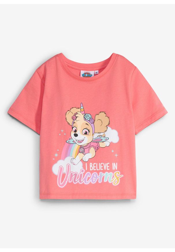 bonprix - T-shirt z czystej bawełny z motywem Psiego Patrolu. Kolor: różowy. Materiał: bawełna. Długość rękawa: krótki rękaw. Długość: krótkie