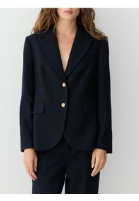 Reserved - Jednorzędowa marynarka z wełną - granatowy. Kolor: niebieski. Materiał: wełna #1