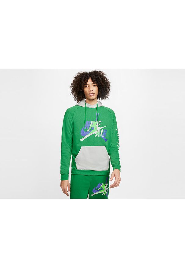 Nike - Bluza męska nike air jordan jumpman classics fleece pullover hoodie aloe verde. Kolor: zielony. Sport: bieganie
