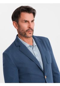 Ombre Clothing - Marynarka męska SLIM z dzianiny o subtelnej strukturze – ciemnoniebieska V6 - Rozmiar: M. Okazja: do pracy. Kolor: niebieski. Materiał: dzianina. Wzór: kolorowy. Styl: klasyczny #5