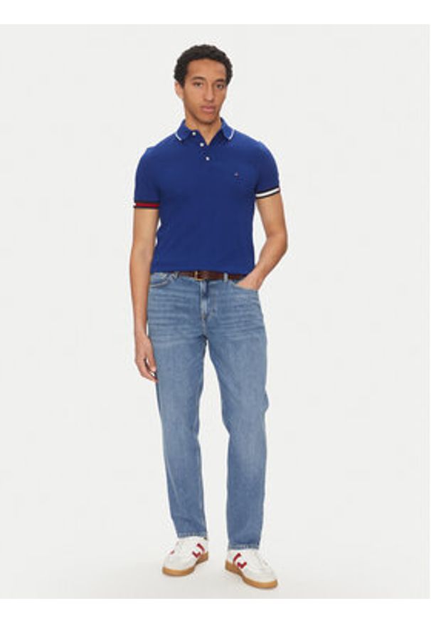 TOMMY HILFIGER - Tommy Hilfiger Polo Flag Cuff MW0MW38458 Niebieski Slim Fit. Typ kołnierza: polo. Kolor: niebieski. Materiał: bawełna