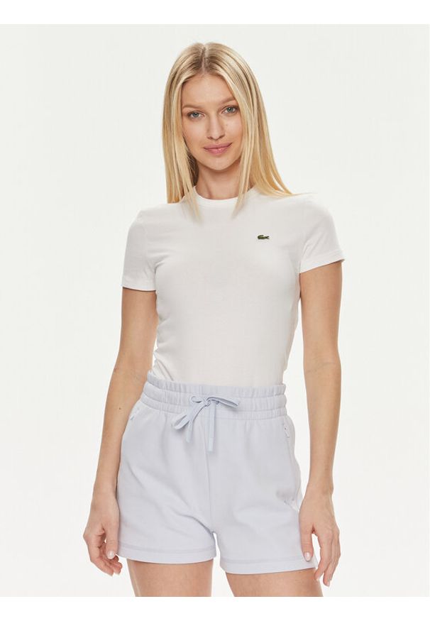 Lacoste T-Shirt TF7218 Biały Slim Fit. Kolor: biały. Materiał: bawełna