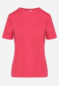 Born2be - Różowy Bawełniany T-shirt o Klasycznym Fasonie Hebea. Kolor: różowy. Materiał: bawełna. Styl: klasyczny #6