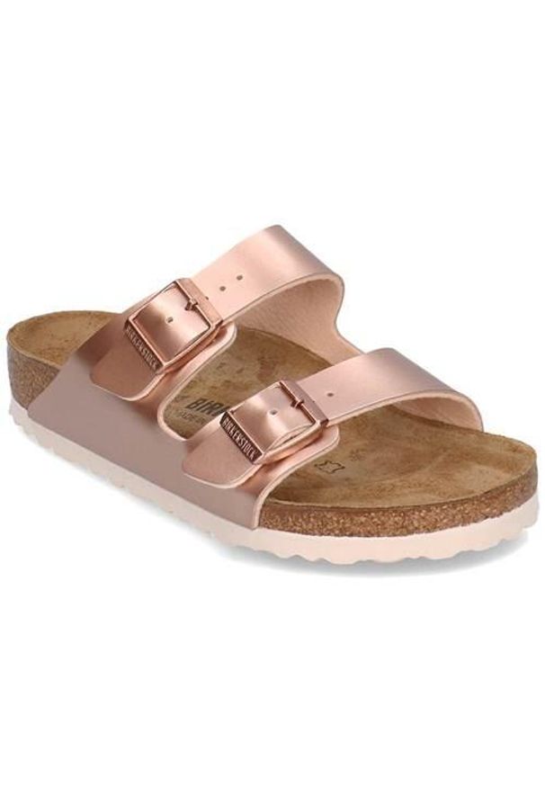 Klapki dla dzieci Birkenstock Arizona. Kolor: różowy. Materiał: guma, skóra, syntetyk, materiał, tkanina